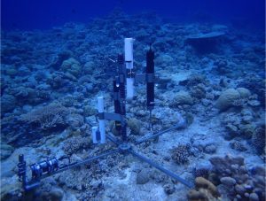 Reef metabolism equipment deployed on the seafloor of a coral reef